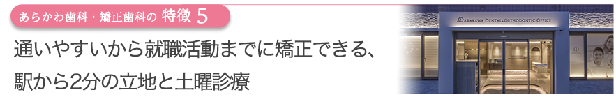 通いやすいから就職活動までに矯正できる、駅から3分の立地と土曜診療